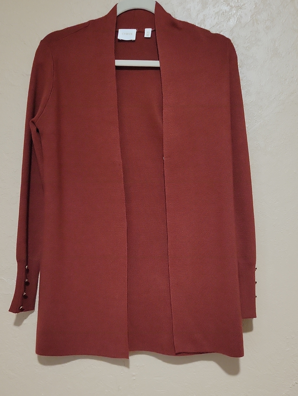 Cyrus Open-Front Cardigan in Rust Brown